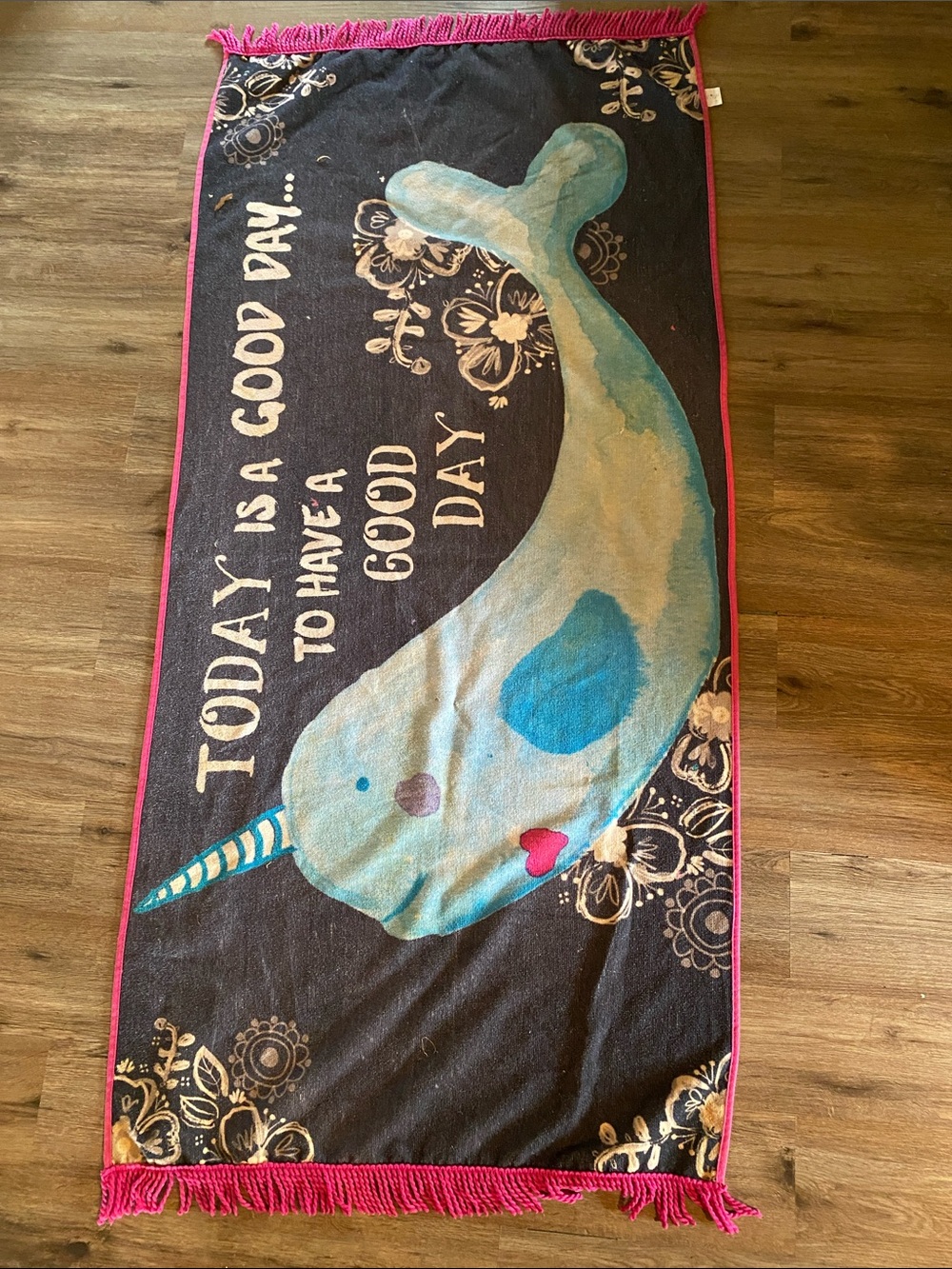 Cotton Natural life narwhal beach towel with fringe ocean sea